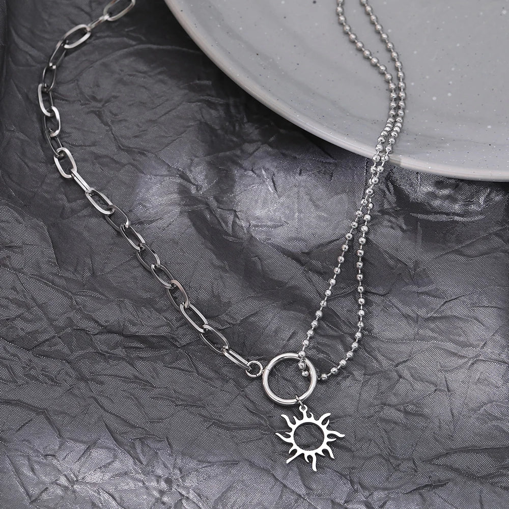 Stainless Steel Necklaces Trendy Fine Delicate Sun Totem Fashion Mix Match Pearl Chains Pendants Necklace For Women Jewelry Gift