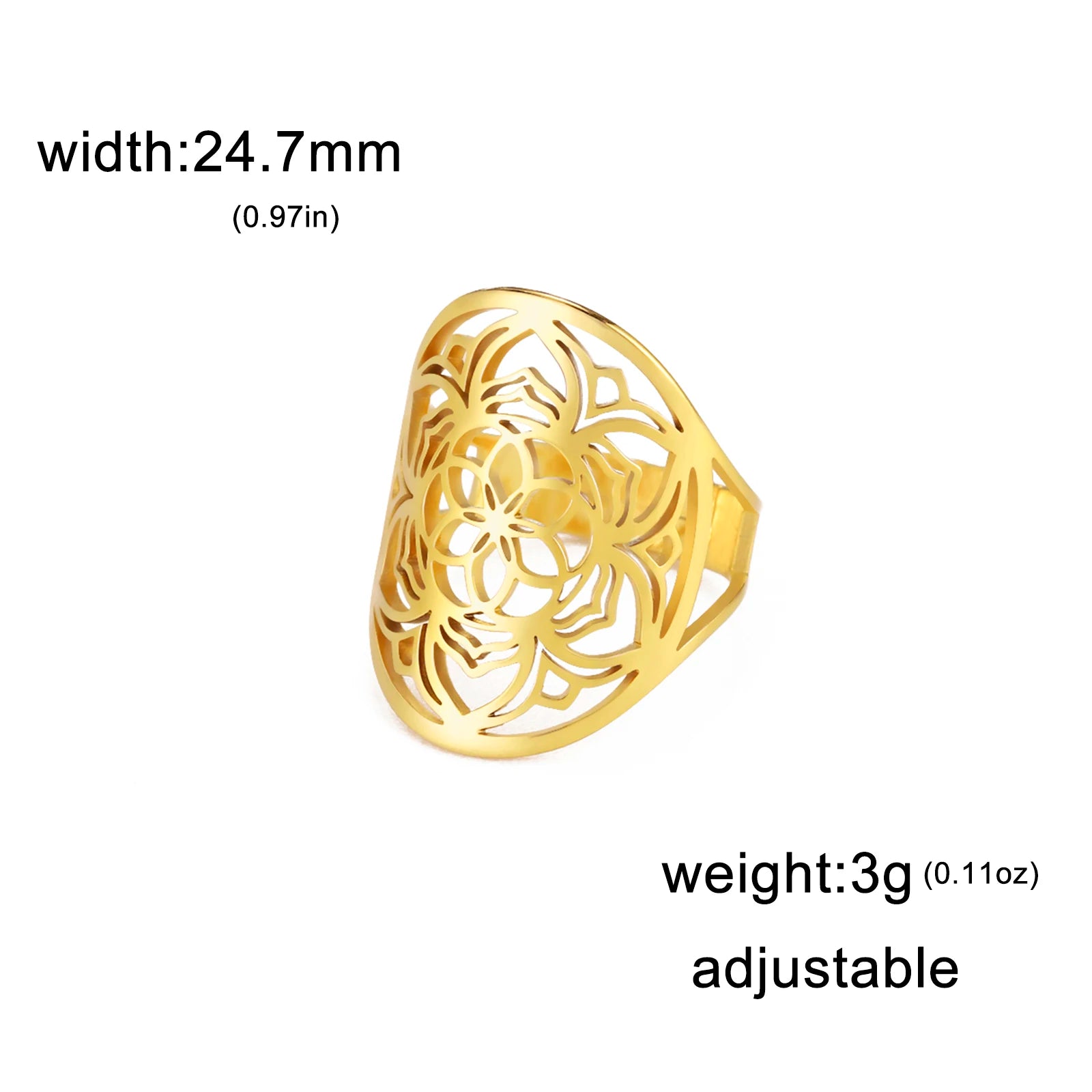 خاتم زهرة اللوتس القابل للتعديل من كول تايم للنساء، مصنوع من الفولاذ المقاوم للصدأ، بتصميم ماندالا بوذي، هدية مميزة، إصدار جديد لعام 2025