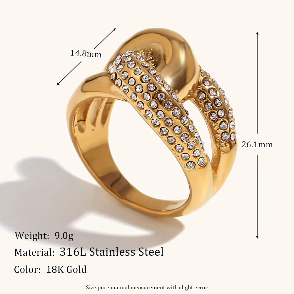 خواتم نسائية من الفولاذ المقاوم للصدأ مطلية بالذهب عيار 18 قيراطًا، مرصعة بالزركونيوم بتصميم متقاطع، مقاومة للماء، من المجوهرات والإكسسوارات.