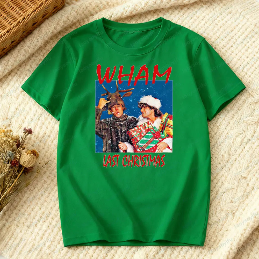 تي شيرت WHAM Last Christmas T-Shirt لرأس السنة الجديدة، تي شيرت للجنسين، هدية مثالية رائعة للرجال والنساء، تي شيرت عتيق من التسعينيات، قمم عطلات عيد الميلاد
