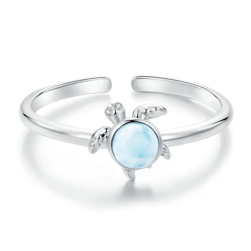 مجوهرات ووستو أوشن، خاتم مفتوح من الفضة الإسترليني عيار 925 بتصميم نجم البحر والسلحفاة، للنساء، بتصميم محارة زرقاء وسمكة مانتا، خواتم قابلة للتكديس، مناسبة للعطلات والشاطئ