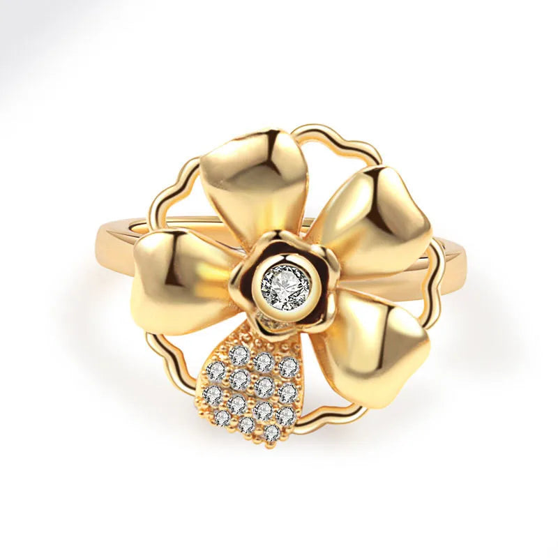 خاتم سبينر أنيق للنساء، متعدد الكريستالات على شكل زهرة عباد الشمس، خواتم أصابع دوارة مضادة للتوتر، هدية زفاف