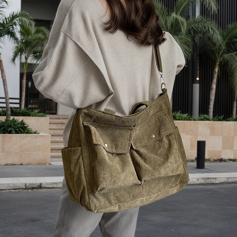 حقيبة يد نسائية جديدة عتيقة متعددة الجيوب من قماش مخملي بسعة كبيرة وحقيبة كتف نسائية كاجوال متقاطعة للتنقل