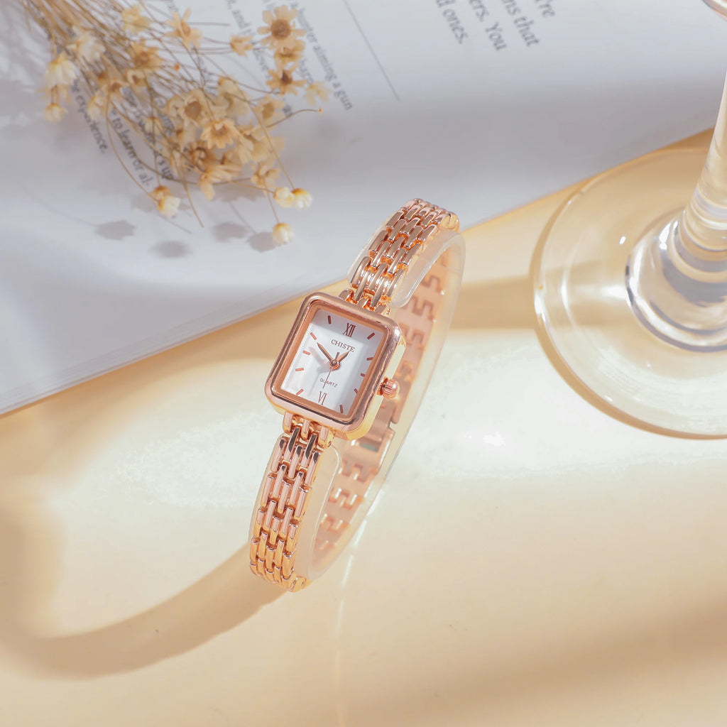ساعة نسائية مربعة بسيطة جديدة تعمل باللف، سوار فولاذي، ساعة كوارتز عصرية
