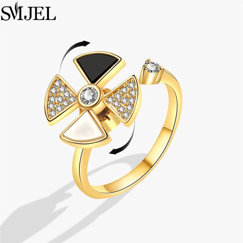 خاتم SMJEL الأنيق بتصميم زهر الكرز، خاتم دوار لتخفيف التوتر، مناسب للنساء، بتصميمات لطيفة مثل القطة والنحلة والأرنب والفراشة، هدية مثالية لحفلات الزفاف
