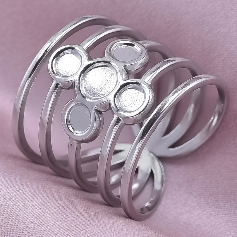 خواتم من الفولاذ المقاوم للصدأ بتصميم هندسي دائري بيضاوي على شكل قلب، قابلة للتعديل، مصنوعة يدويًا، مناسبة للنساء والرجال، بتصميم مفتوح.