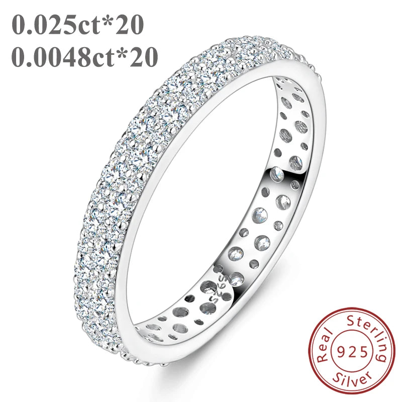 خواتم مويسانيتي كاملة بوزن 0.596 قيراط من الفضة الإسترلينية عيار 925 للنساء، خاتم كلاسيكي لامع، مجوهرات للخطوبة والزفاف، هدية