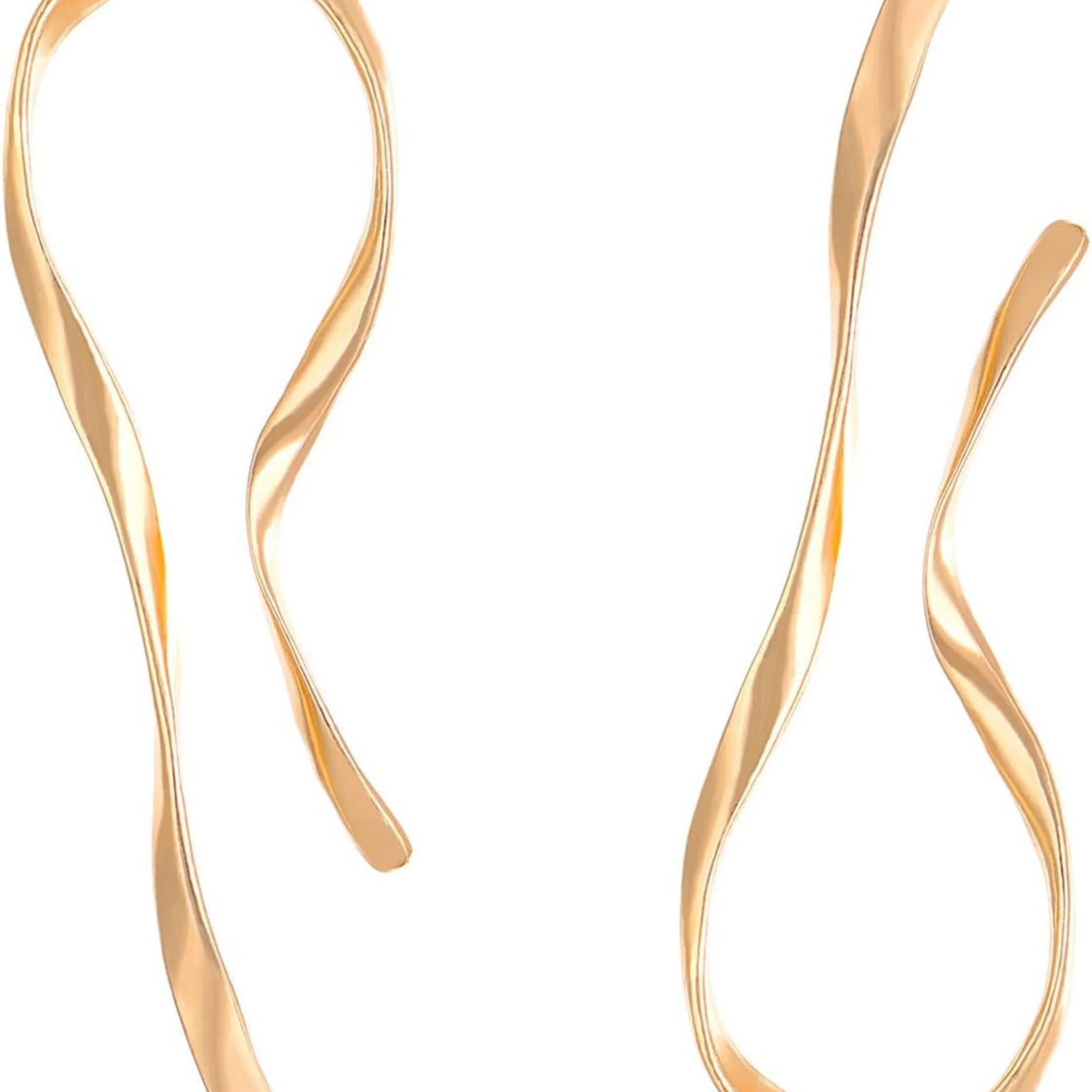 زوج واحد من الأقراط الخطية غير المتماثلة ذات التصميم البسيط المبالغ فيه - أقراط نسائية من سبيكة معدنية ملتوية بتصميم عتيق