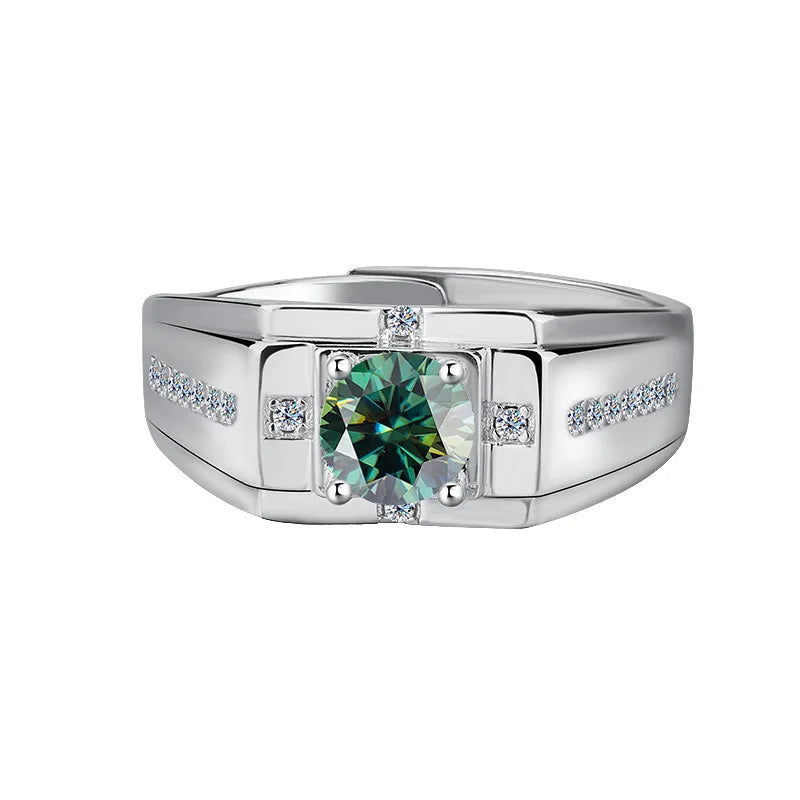 خاتم مويسانيتي فضي عالي الجودة، خاتم بلاتينيوم فارس للرجال، خاتم زفاف رجالي بسيط وأنيق