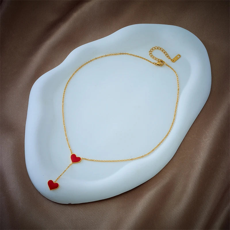 قلادة DIEYURO 316L من الفولاذ المقاوم للصدأ على شكل قلب أحمر للنساء والفتيات ذات الاتجاه الجديد سلسلة الترقوة هدايا مجوهرات للحفلات وأعياد الميلاد