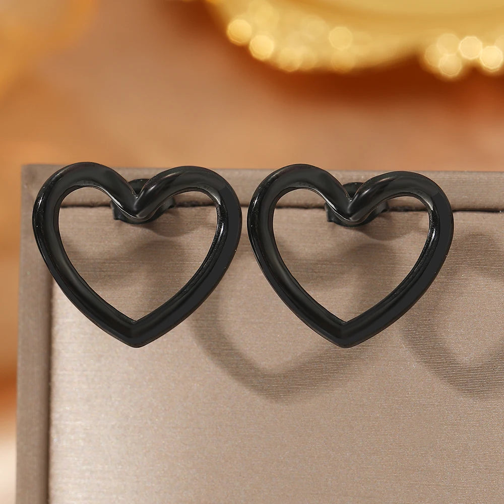 Stainless Steel Earrings Simple Fashion Three Colors Available Cutout Heart Design Earrings For Women Jewelry  Anniversary Gift