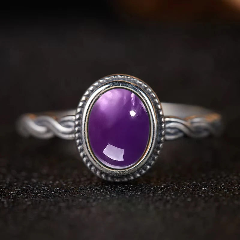 خواتم عتيقة من الفضة الإسترليني عيار 925 مرصعة بحجر الجمشت الطبيعي، بتصميم زهرة، مجوهرات فضية فاخرة بتصميم كلاسيكي، هدايا مثالية للحفلات للنساء والرجال