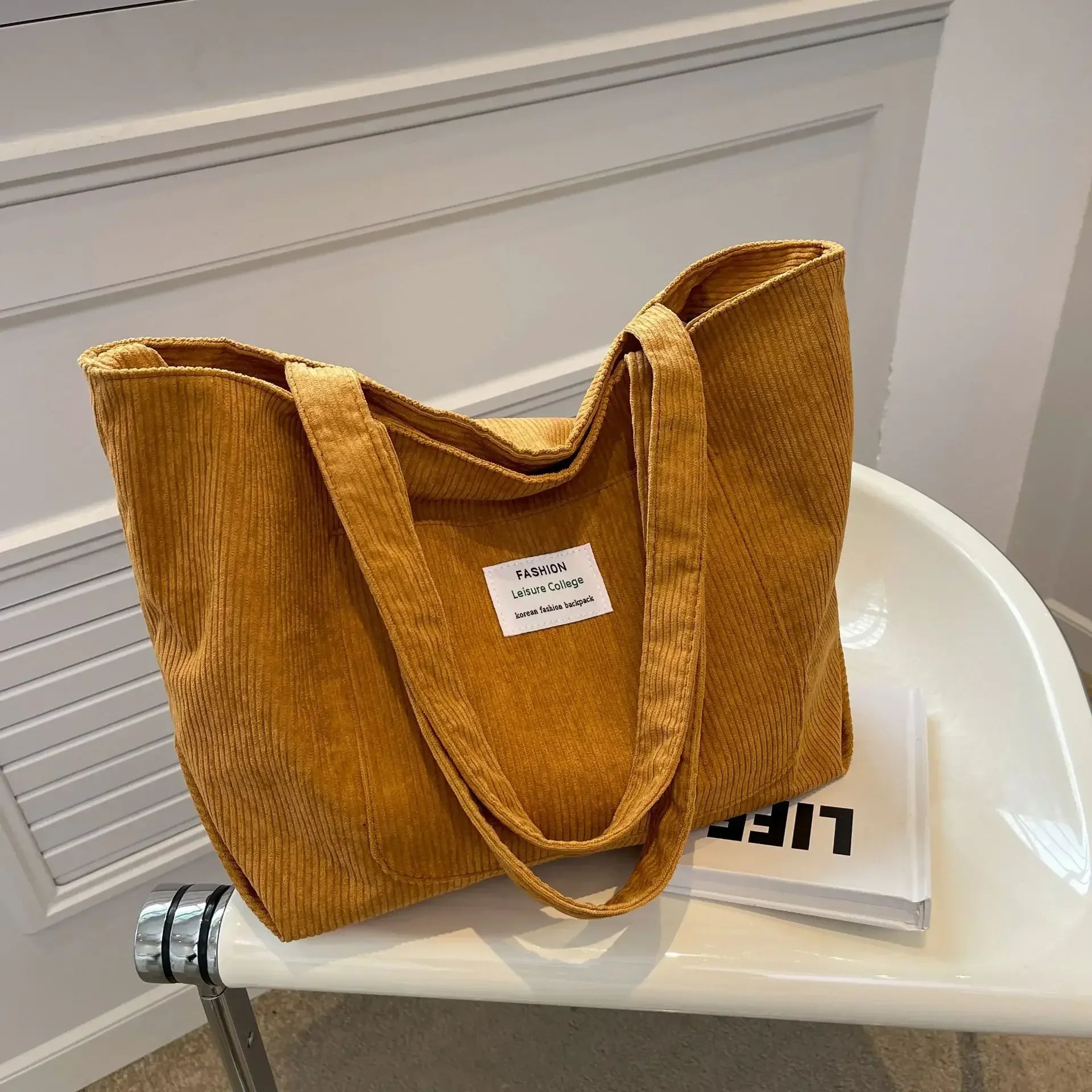 حقيبة تسوق من قماش مخملي كبير الحجم للنساء، حقيبة كتف أنيقة كلاسيكية بلون واحد، حقيبة تسوق كبيرة الحجم