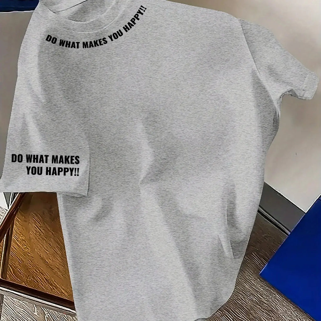 تيشيرت رجالي صيفي عصري مصنوع من القطن الخالص 100%، بتصميم فضفاض وطبعة هندسية، وياقة دائرية وأكمام قصيرة.