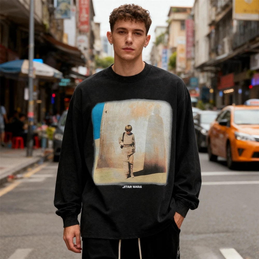 KUCLUT 1:1 SAINT OF MICHAEL STAY HERE ملابس الشارع ملابس كلاسيكية كاجوال بأكمام طويلة تي شيرت فضفاض مقاس كبير للرجال والنساء