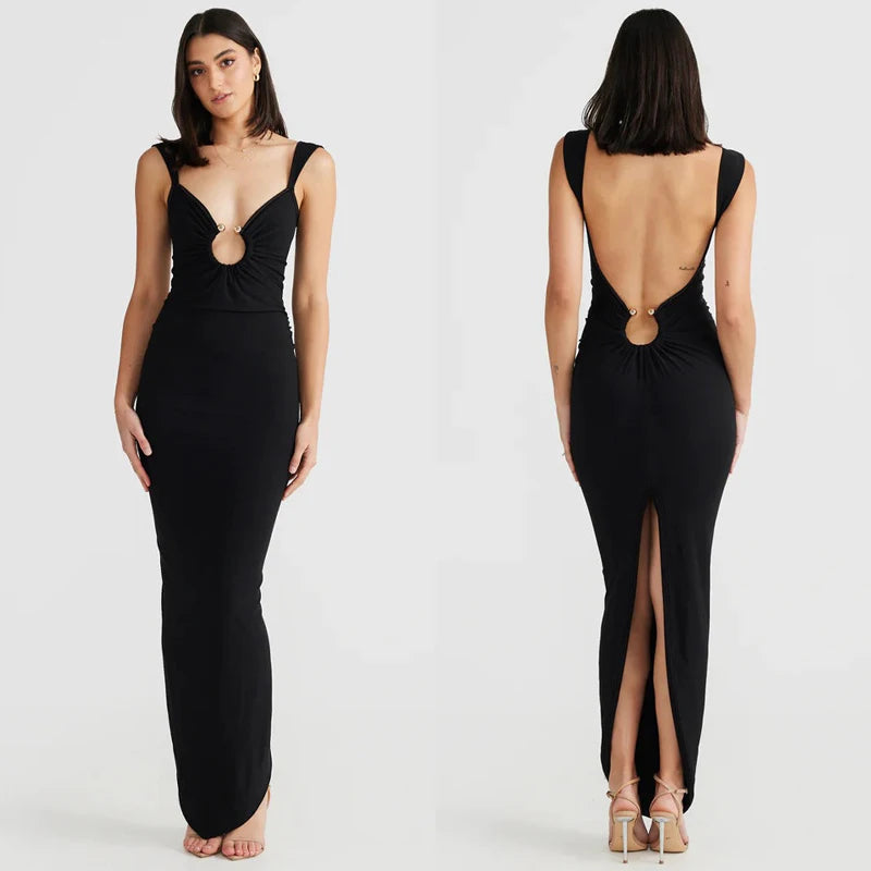 2025 Explosions New Sexy Deep V Openwork Dress Summer High Sense Y2K Sexy Backless Spice Dress Summer Dress Vestidos Largos