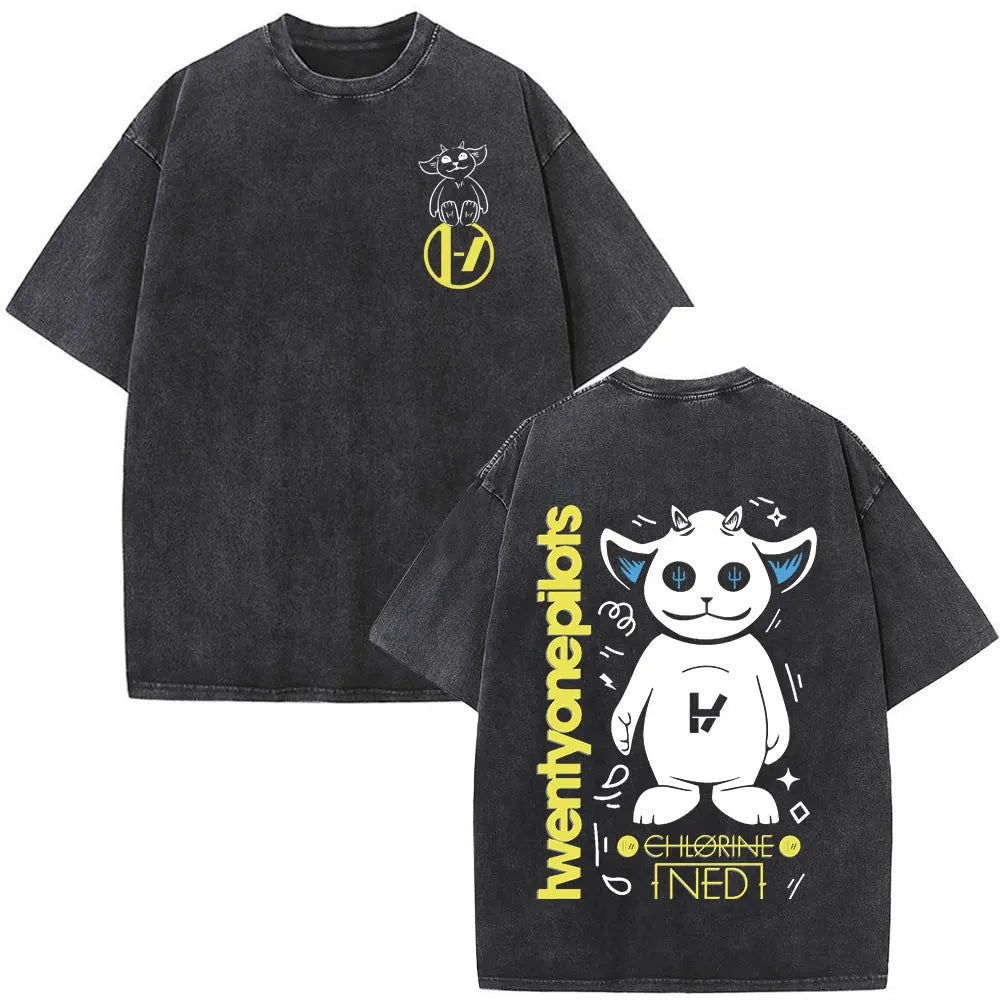 تي شيرت Twenty One Pilots Vintage Washed للنساء والرجال تي شيرتات هيب هوب عصرية من القطن تي شيرت كاجوال كبير الحجم ملابس الشارع تي شيرتات