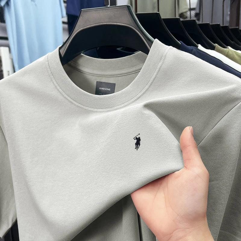 تي شيرت رجالي صيفي بأكمام قصيرة قابل للتنفس من القطن الحريري عالي الجودة من تصميم Paul Brand مطرز أنيق كاجوال برقبة دائرية