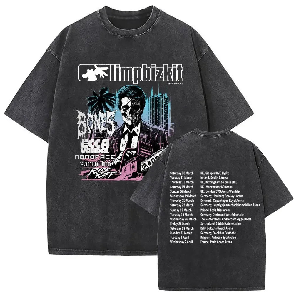 تي شيرت رجالي ونسائي قطني مطبوع عليه عبارة Washed Vintage Rock Band Limp Bizkit Loserville Tour 2025 تي شيرت رجالي ونسائي قطني بتصميم قوطي عتيق ملابس الشارع