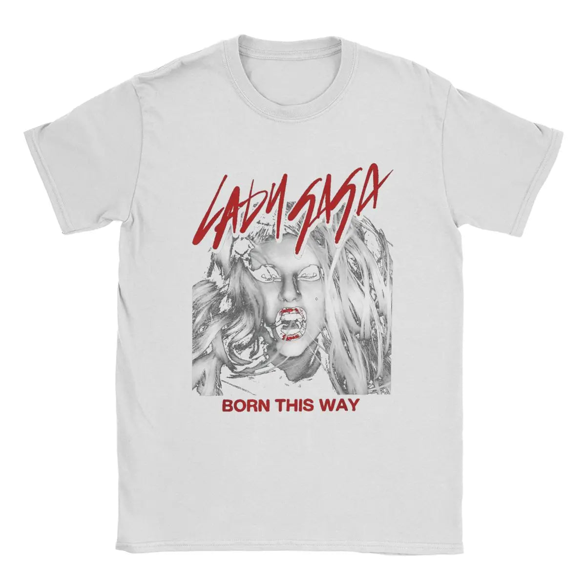 تي شيرت رجالي رسمي مكتوب عليه Lady Born This Way من إنتاج مغنية الروك غاغا، مصنوع من القطن، تي شيرت رائع بأكمام قصيرة ورقبة دائرية، تي شيرت للبالغين