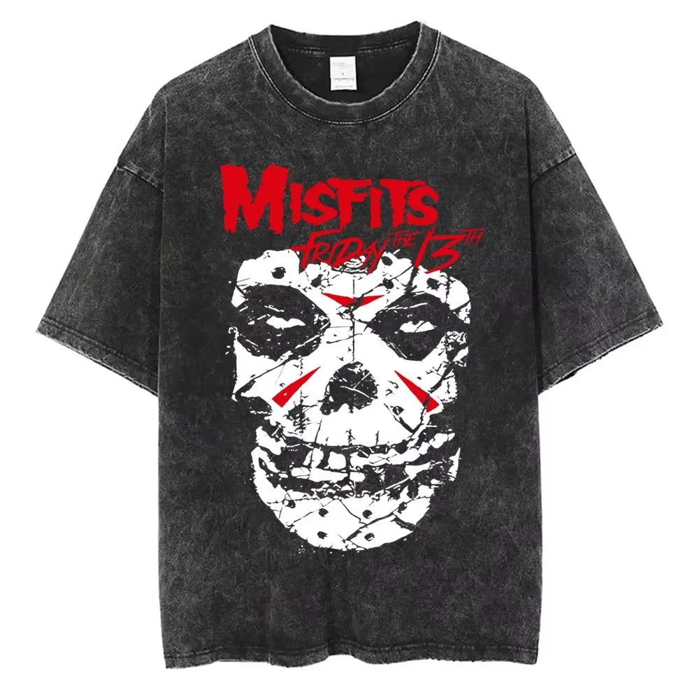 تي شيرت رجالي ونسائي كاجوال عصري بمقاس كبير مطبوع عليه شعار فرقة البانك المتشددة Misfits