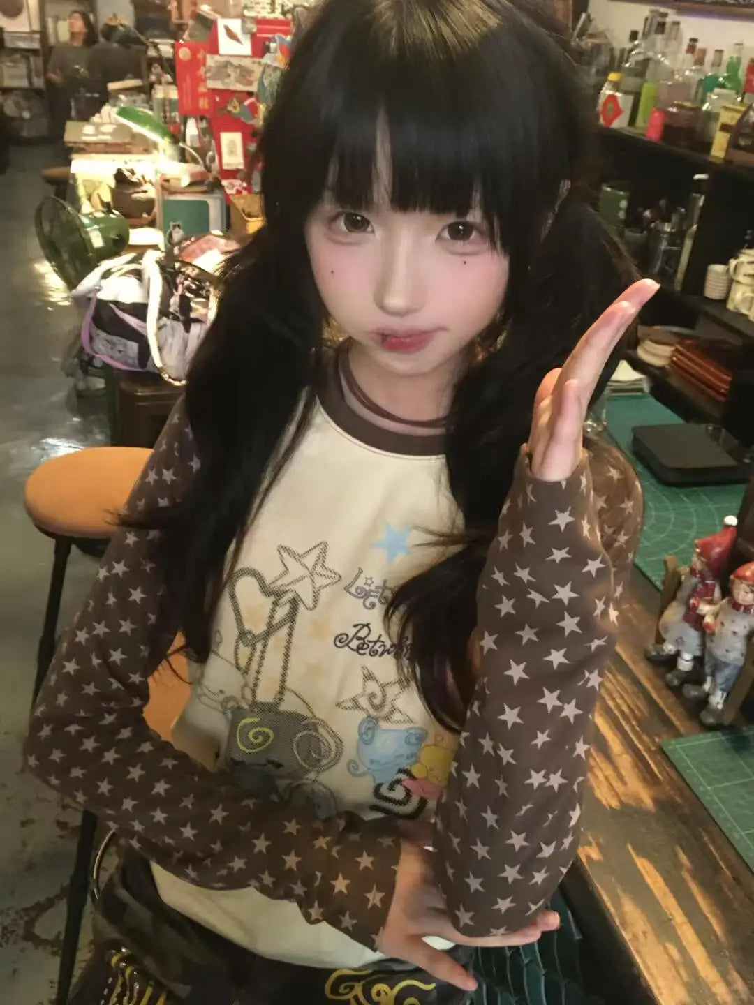 تي شيرت نسائي من Tonngirls بطبعة هاراجوكو ورسومات كرتونية بأكمام طويلة ورسومات مرقعة وقمصان كلاسيكية من عام 2000 وقمصان جمالية من Egirl