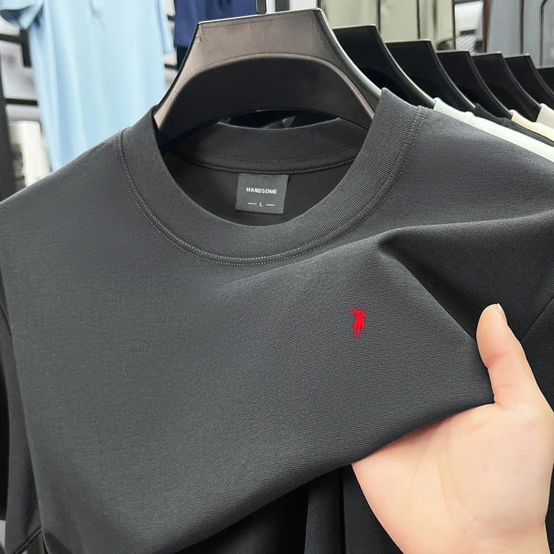 تي شيرت رجالي صيفي بأكمام قصيرة قابل للتنفس من القطن الحريري عالي الجودة من تصميم Paul Brand مطرز أنيق كاجوال برقبة دائرية