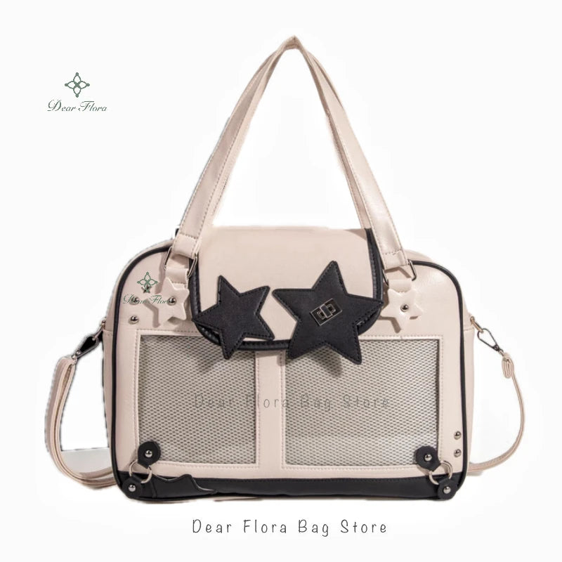 حقيبة Y2K Trendy Star Ita Bag من Lolita Girl ذات الجيب الشفاف وحقيبة كروس أنيقة للنساء حقيبة كتف أنيقة ومحفظة وحقيبة يد