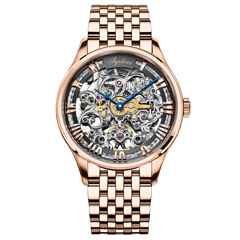 ساعة AGELOCER الأصلية المنحوتة على طراز فن الباروك للرجال، ساعة أوتوماتيكية ميكانيكية فاخرة للأعمال الرسمية، هدية عيد ميلاد للرجال