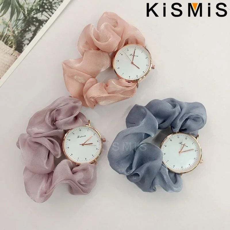 Elegant Fabric Band Quartz Watch for Women Colorful No Clasp Digital Watch Creative Ribbon Student Watch