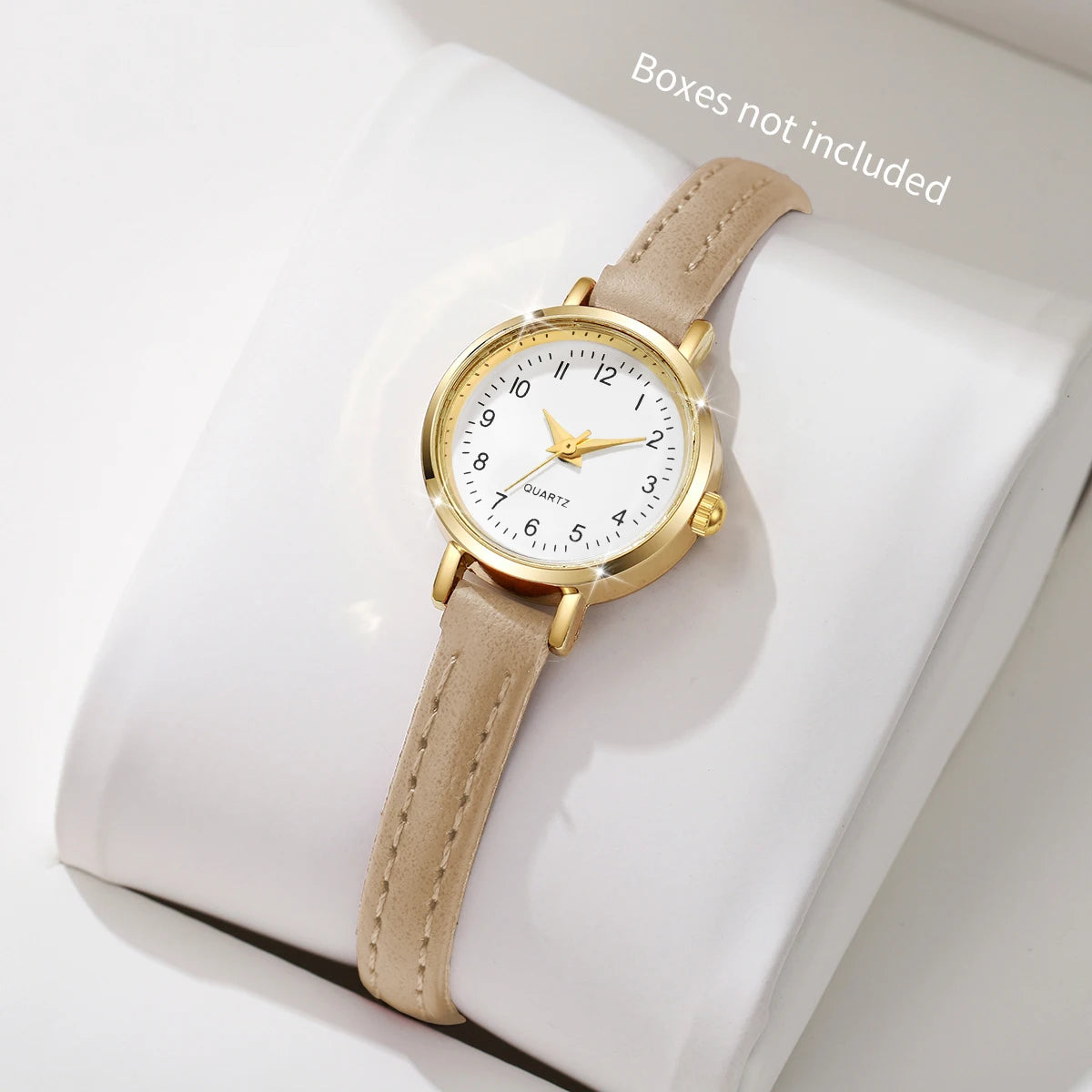 ساعة يد نسائية كوارتز صغيرة الحجم بسوار جلدي (بدون علبة)
