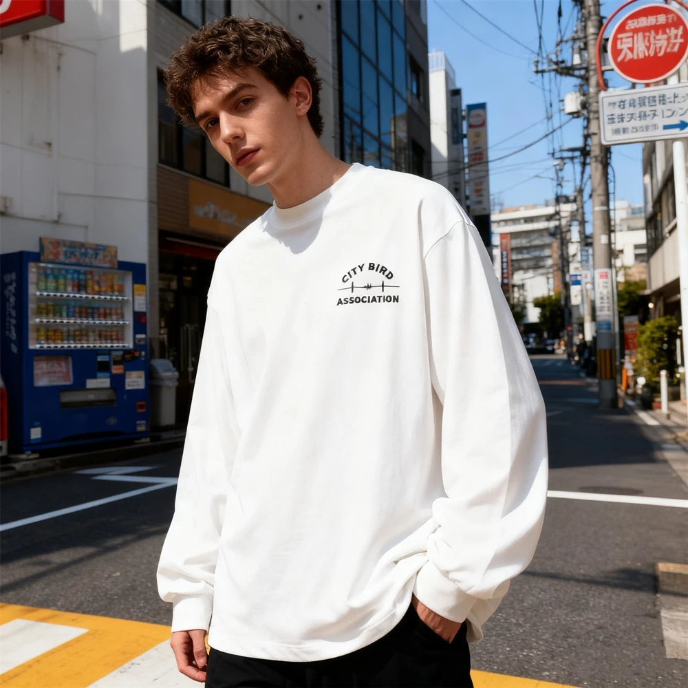 KUCLUT Fashion Best Quality Cartoon Printed Tee Streetwear Casual Loose Long Sleeves Tops Oversize 100%Cotton T Shirt Men Woman