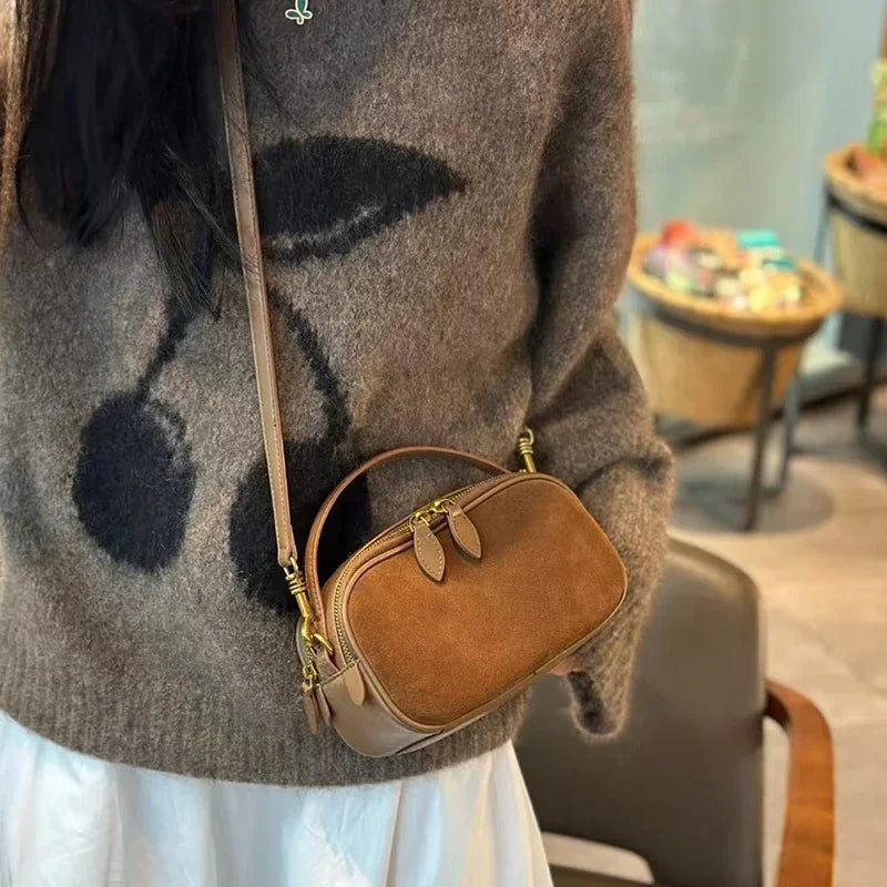 Autumn Winter Women's Cow Nubuck Leather Shoulder Bag Ladies Cowhide Handbag Female Luxury Design suede commuting Crossbody Bag