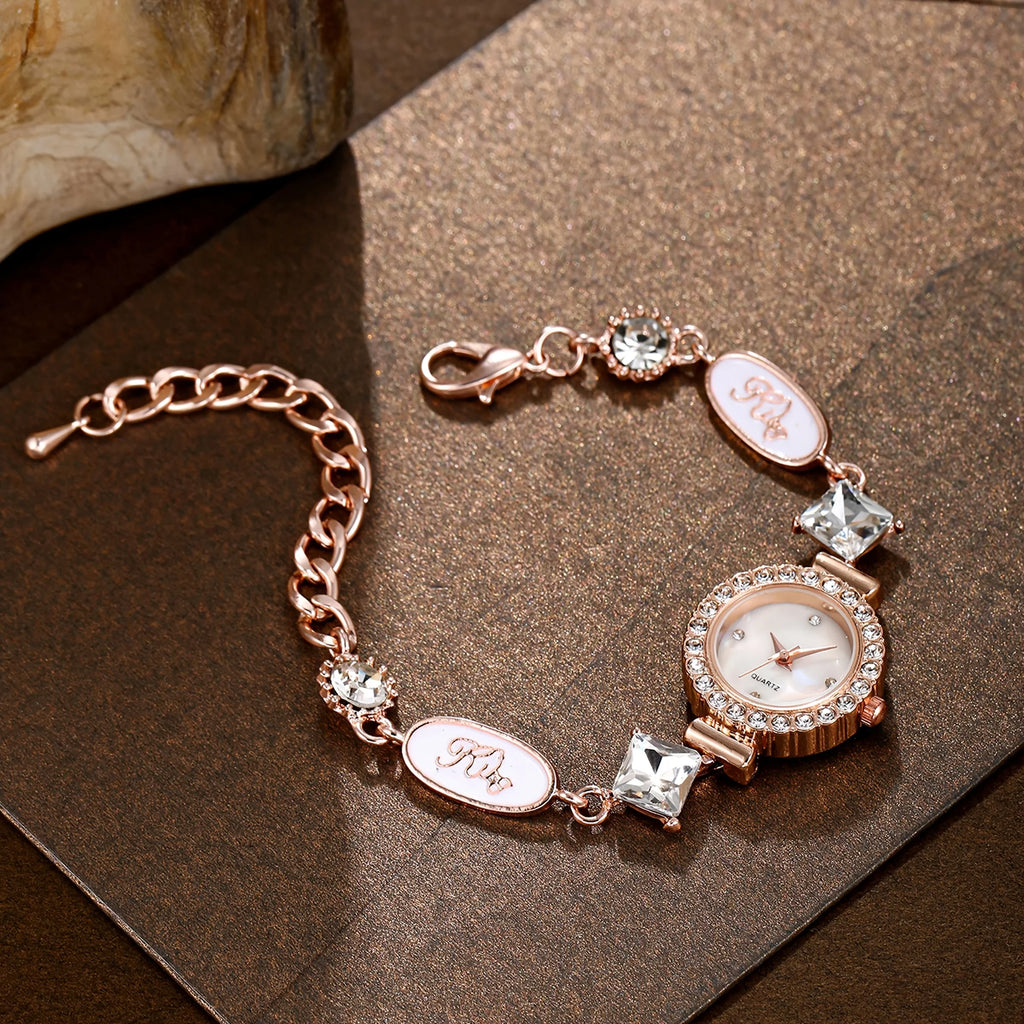 ساعة نسائية أنيقة بوهيمية، سوار مرصع بأحجار الراين، ساعة كوارتز، ساعة نسائية، هدية للبنات (بدون علبة)