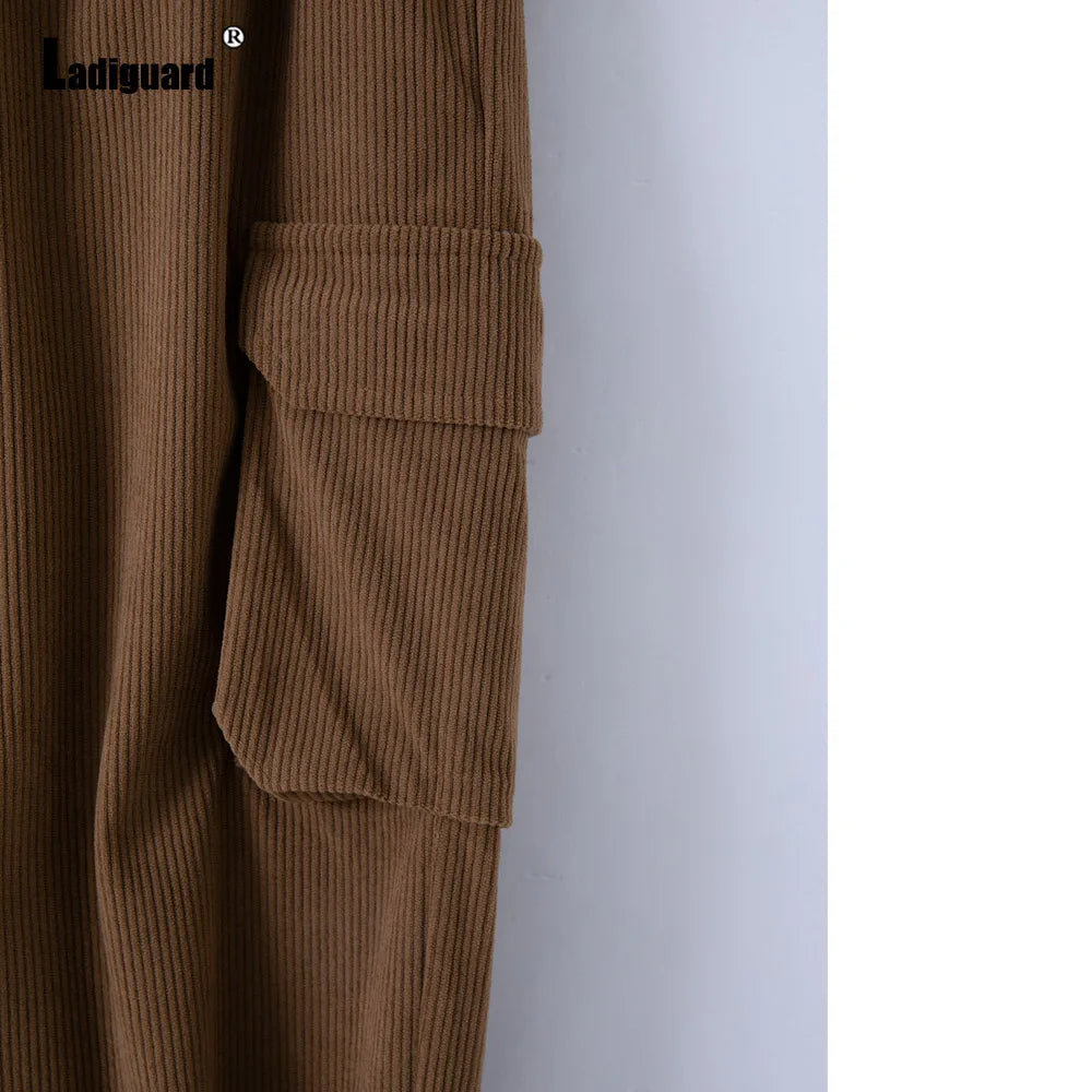 Men's Stand Pocket Corduroy Cargo Pants 2024 Autumn Basic Full-Length Trouser Plus Size Mens Casual Drawstring Sweatpants New