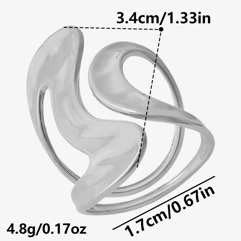خاتم معدني عالي الجودة بتصميم غير منتظم ومجوف، مفتوح وقابل للتعديل، مصنوع من الفولاذ المقاوم للصدأ، مناسب للنساء والرجال، إكسسوارات مستوحاة من زهرة ونجمة البحر
