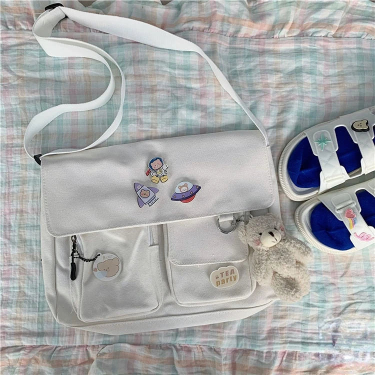 حقيبة قماشية لطيفة، حقيبة يد نسائية، حقيبة كتف، حقيبة كروس بودي يابانية بتصميم هاراجوكو، حقيبة صغيرة للبنات