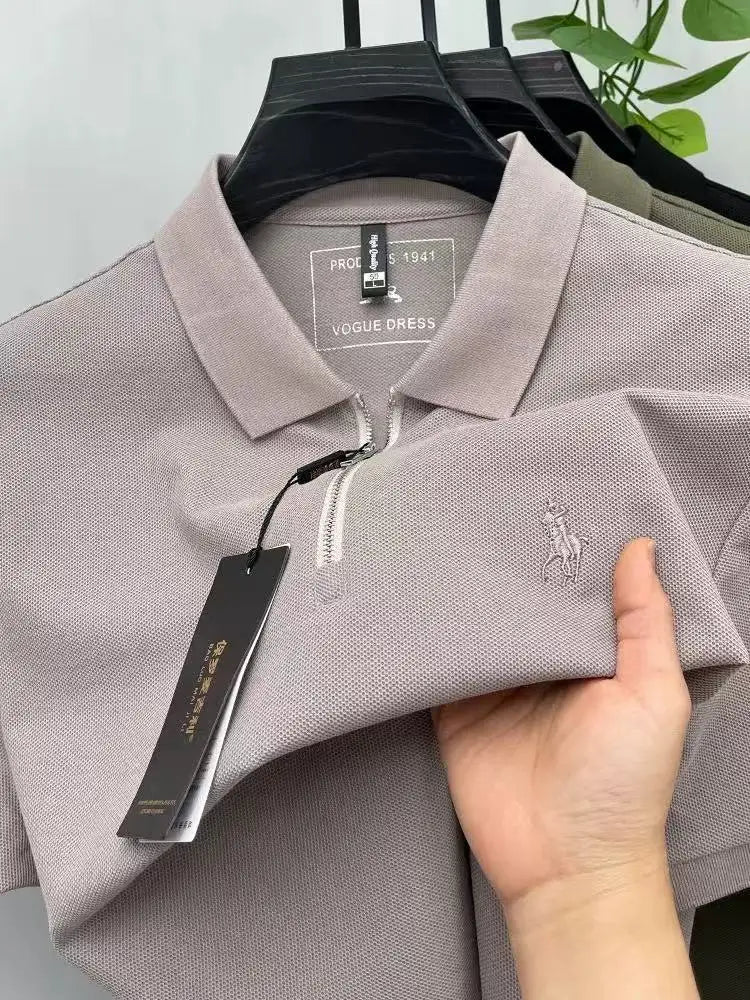 قميص بولو بأكمام قصيرة مطرز على شكل حصان من علامة تجارية عالية الجودة، اتجاه فريد بنصف سحاب فاخر، تي شيرت بول، مصمم ملابس رجالية جديدة