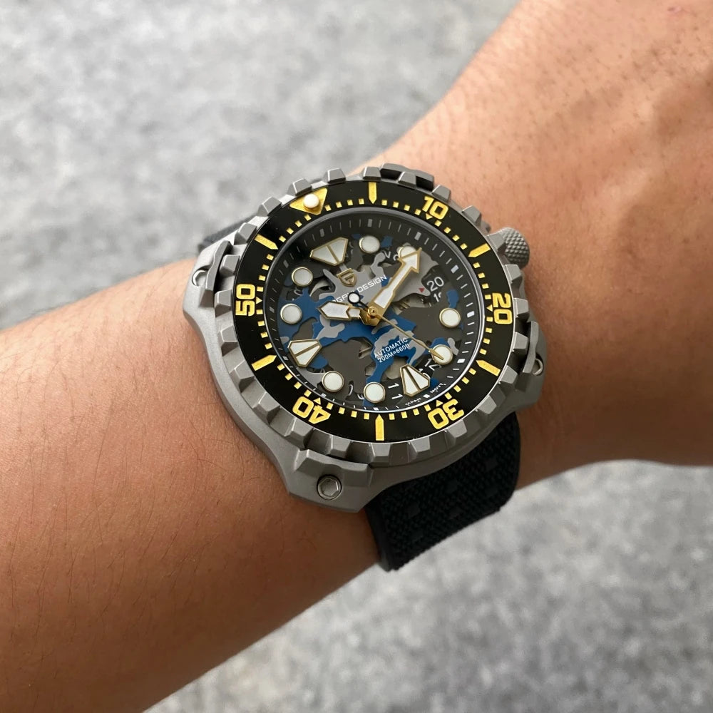 ساعة باجاني ديزاين 40 مم مجوفة للرجال بتصميم عسكري ميكانيكي من التيتانيوم للغوص والرياضة للرجال ساعات ميكانيكية أوتوماتيكية
