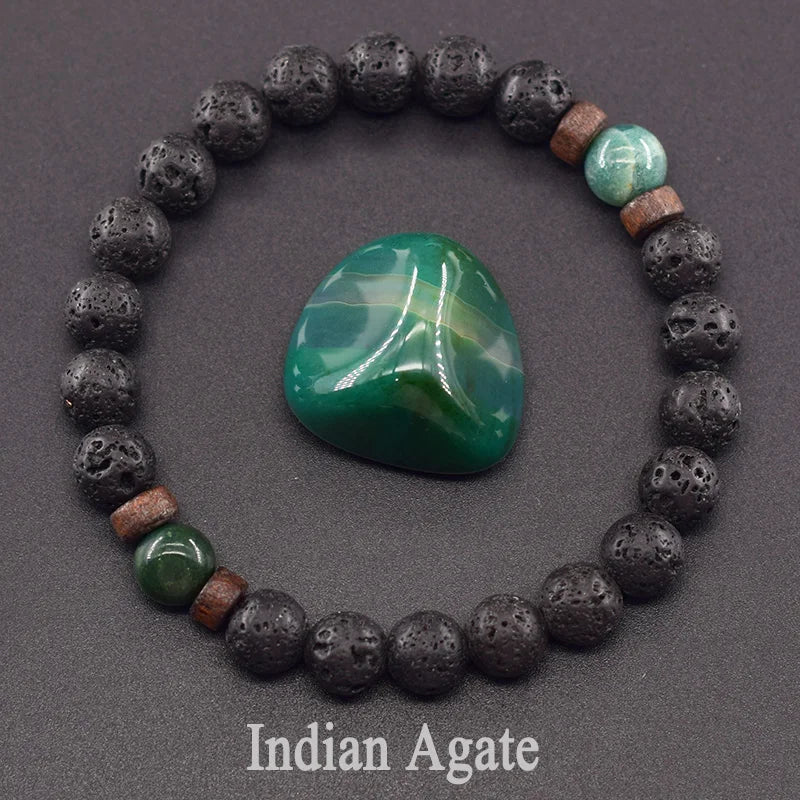 سوار من خرز عين النمر الأصفر الطبيعي للرجال والنساء، سوار من الحمم البركانية السوداء، سوار من حبل مرن من حجر بوذا التبتي للزوجين