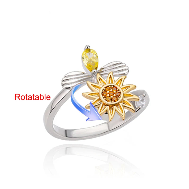 Anti-Stress Anxiety Rings for Women Gold Color Open Adjustable Rotating Ring Aesthetic Wedding Fashion Jewelry Gift
