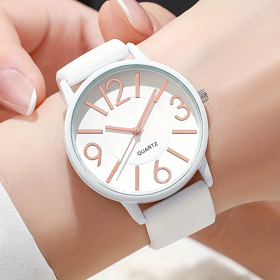 ساعة يد نسائية أنيقة بمينا عربي وسوار سيليكون، ساعة يد كوارتز للطلاب، ساعة يد نسائية