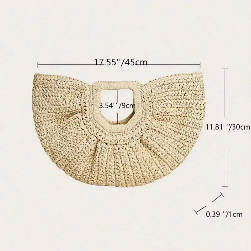حقيبة يد نسائية صيفية من القش بتصميم نصف قمر للشاطئ، مصنوعة من الخيزران، بمقبض يدوي، حقيبة يد أنيقة محبوكة
