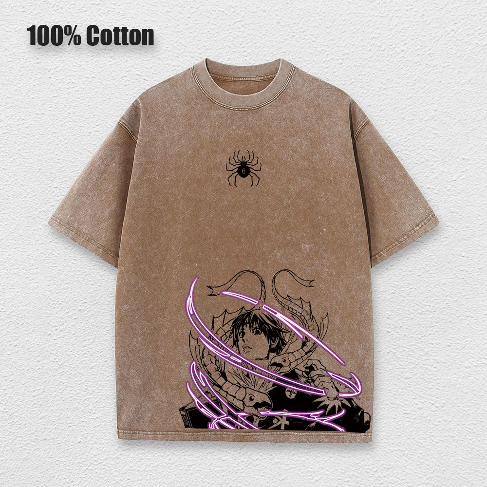 تي شيرت رجالي عتيق مطبوع عليه شعار هيسوكا وكرولو من أنمي هانتر إكس هانتر، تي شيرت كاجوال من القطن، ملابس الشارع، هاراجوكو