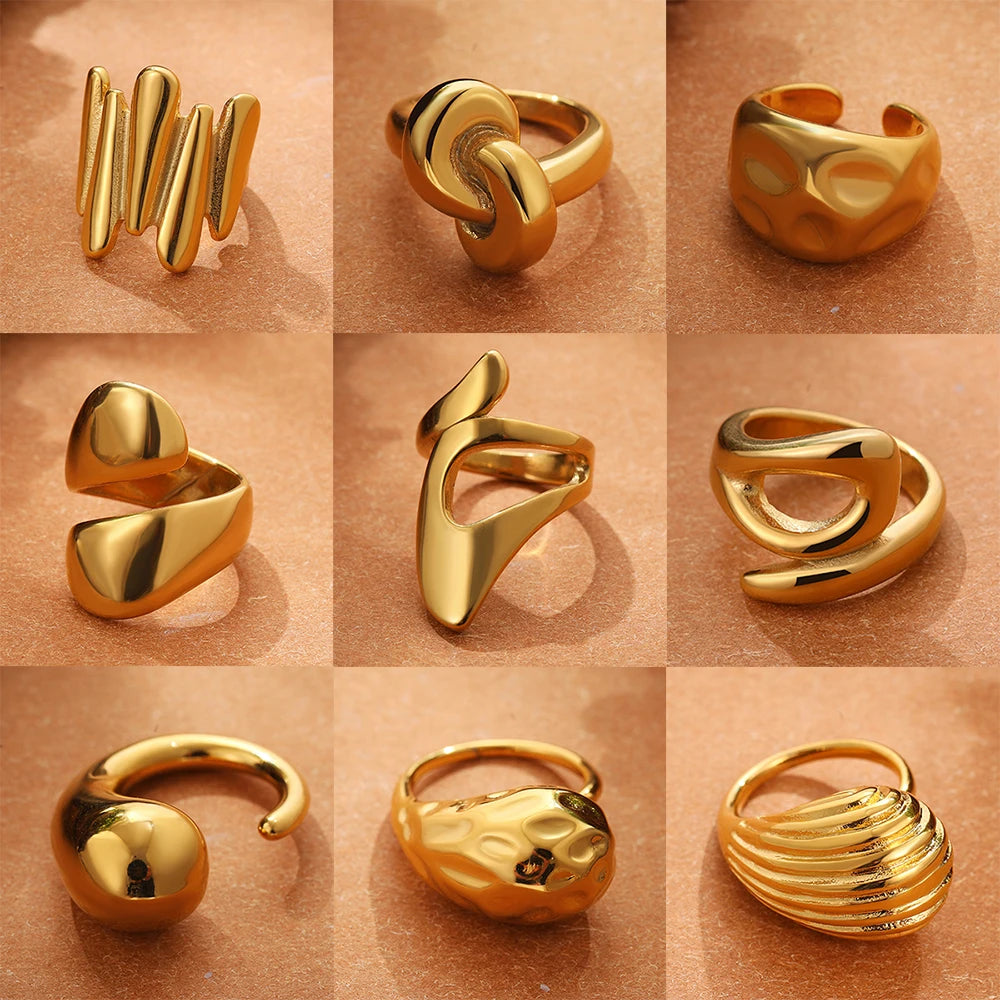 خواتم عتيقة من الفولاذ المقاوم للصدأ للنساء، بتصميم بانك، سميكة، غير منتظمة، ناعمة، قابلة للتعديل، مفتوحة، مجوهرات، هدايا زفاف