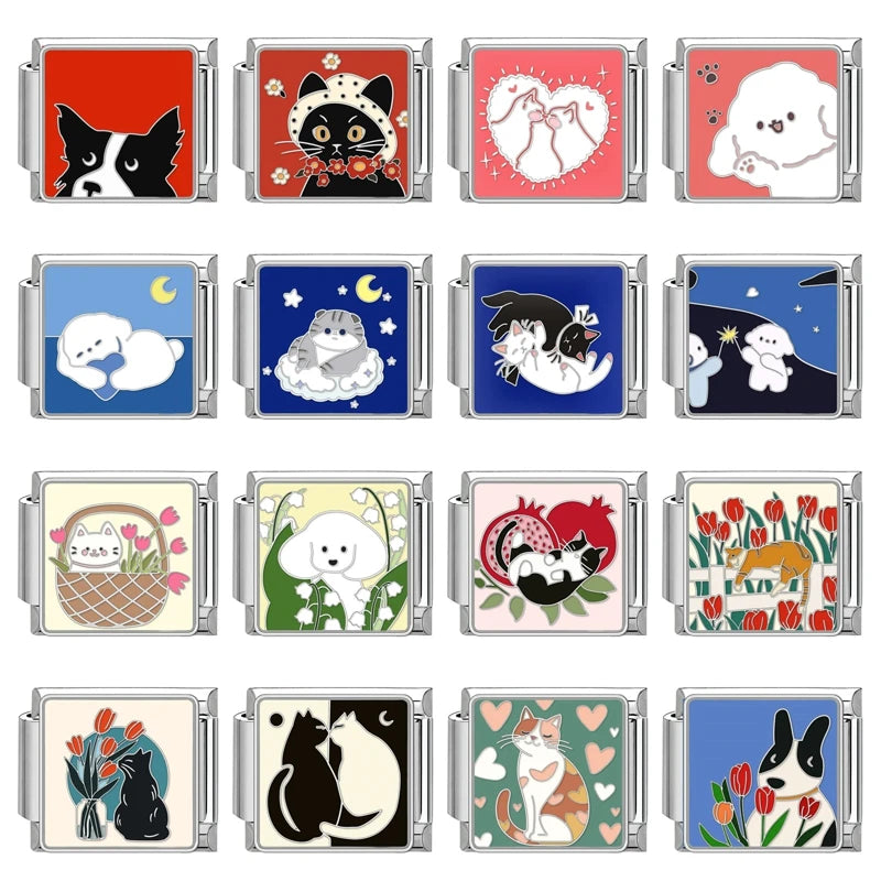 قطعة واحدة من دلايات القط المحظوظ الكرتوني تيدي شيبا إينو الإيطالية تناسب سوار 9 مم من الفولاذ المقاوم للصدأ صناعة المجوهرات بنفسك بالجملة