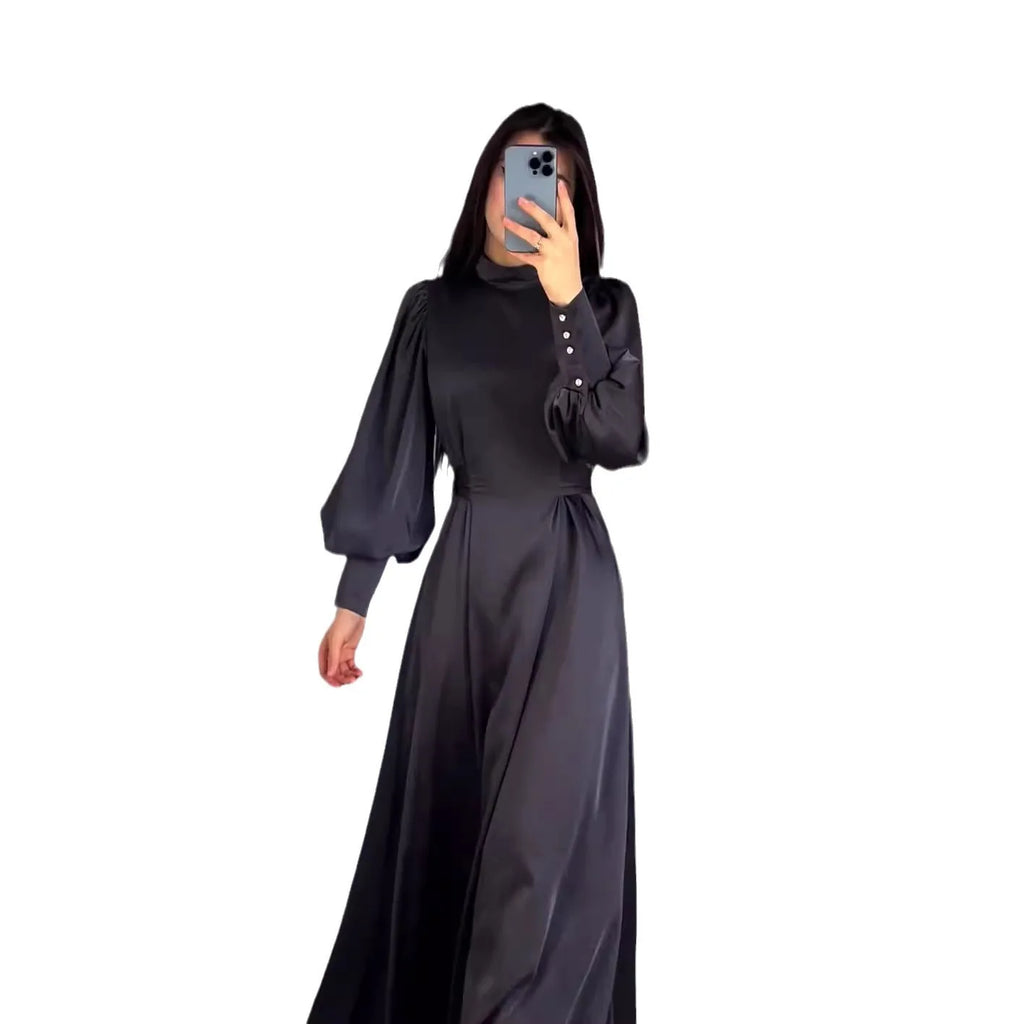 Solid Color Long Sleeve Muslim Dress Women Slim Fit Belt Morocco Party Dresses Ramadan Islam Dubai Abaya Arab Long Dress Vestido