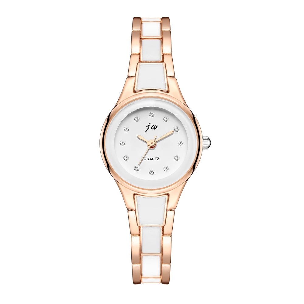 سوار أنيق وعصري من الذهب الوردي والفولاذ، مصنوع من الكوارتز، للنساء