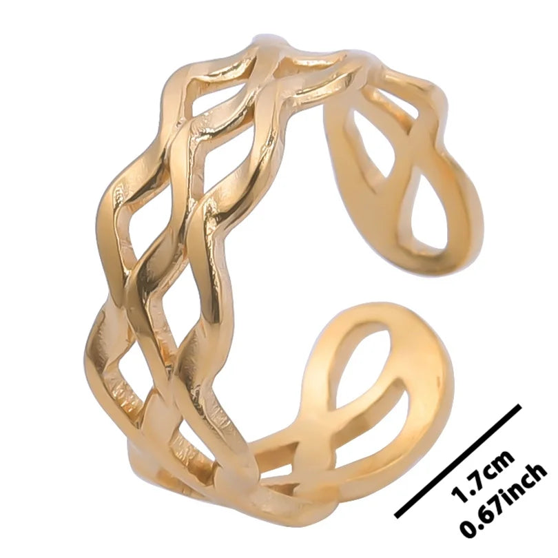 خواتم أنيقة مطلية بالذهب من الفولاذ المقاوم للصدأ، 6 قطع/مجموعة، بتصميمات زهور ونجوم وأوراق شجر وحب وثعبان، خواتم مجردة، مجوهرات نسائية بالجملة