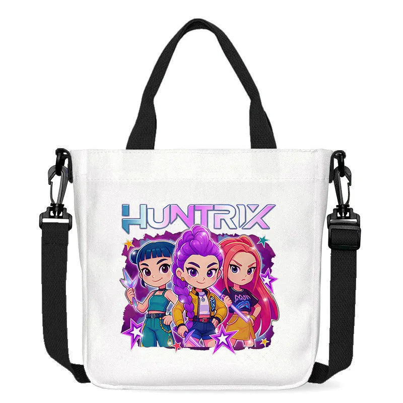 حقيبة قماشية جديدة من KPop Demon Hunters للفتيات، حقيبة يد مربعة أرجوانية بسيطة، حقيبة حمل، حقيبة كتف، هدية عيد ميلاد